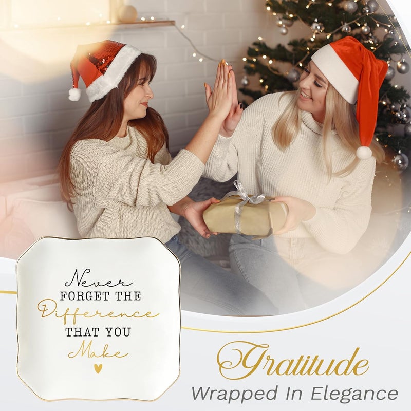 HEXMOZ Galentines Day Gifts for Women Girls – Thank You Birthday Appreciation Valentines Gifts for Teachers, Friends, Coworkers, Boss, Nurse - 4.5" x 4.5"Ceramic Jewelry Dish Tray - Image 4